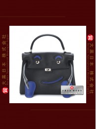HERMES KELLY DOLL TWO COLOUR (Pre-Owned) - Black / Bleu electrique, Swift leather, Phw